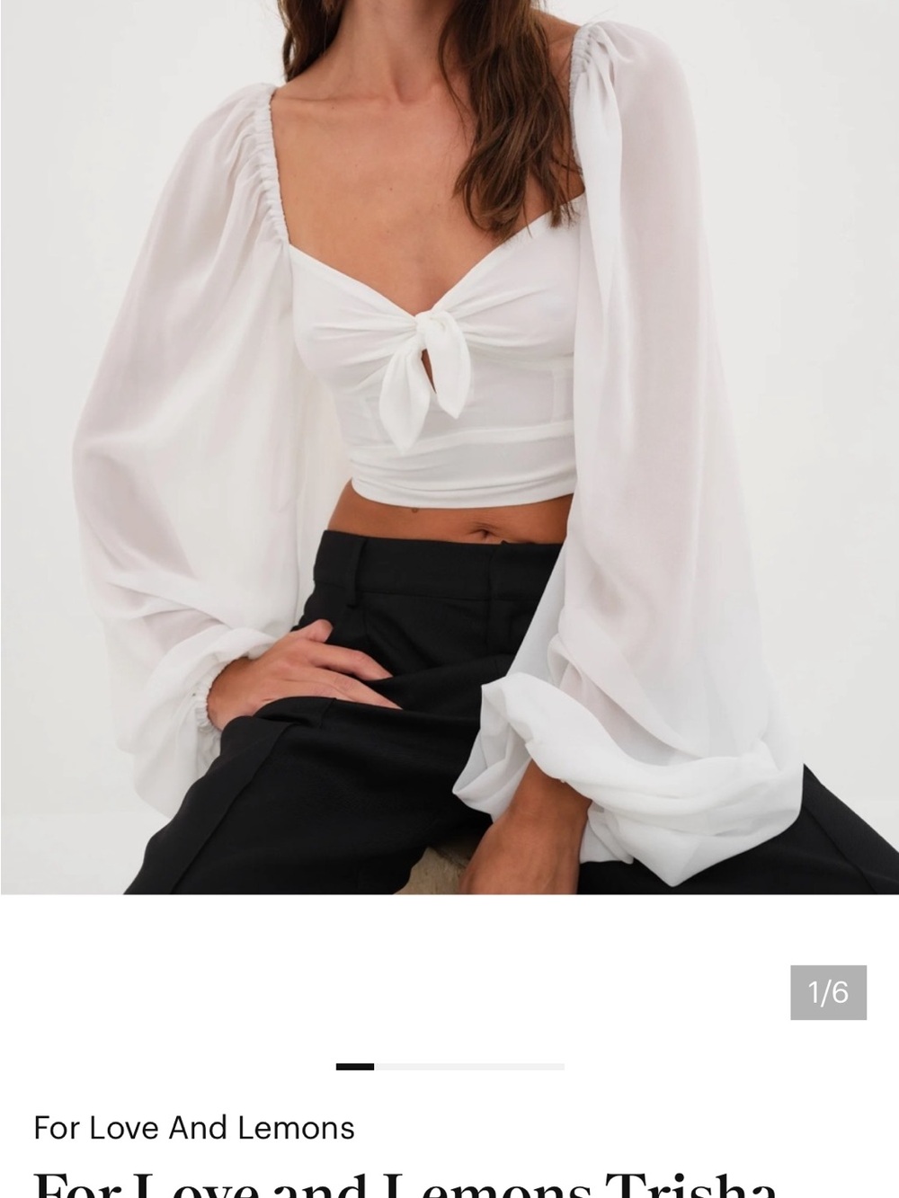 For Love And Lemons White Puff-Sleeve Tie-Front Crop Top - Trisha